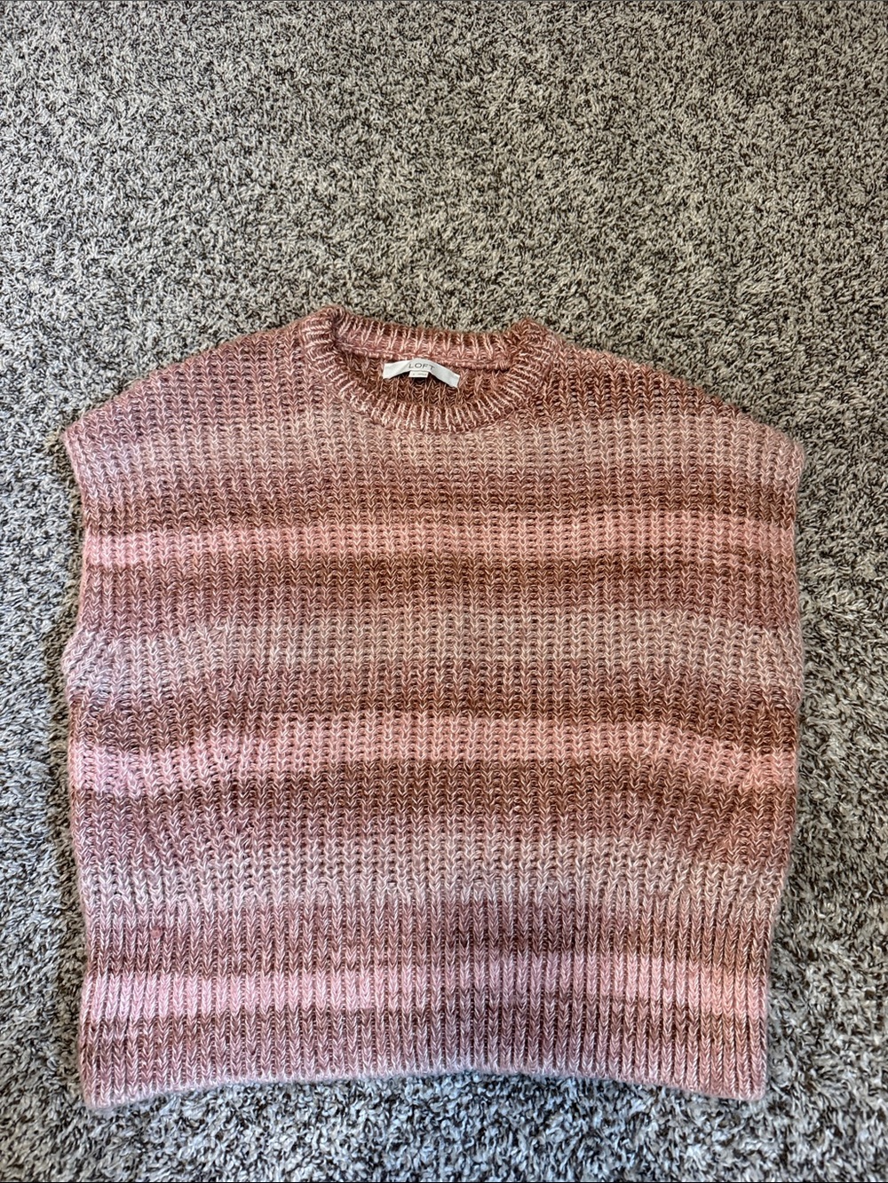 LOFT Pink and Mauve Striped Crewneck Sweater Vest